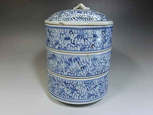 鉢■微塵唐草重鉢 蓋物 三段重鉢 古伊万里染付 菓子器 時代物 江戸期 骨董品■ 鉢□微塵唐草重鉢 蓋物 三段重鉢 古伊万里染付 菓子器 時代物 江戸期