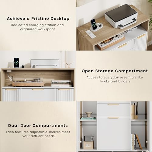 Image of ModernMate Fluted Mobile File Cabinet with Charging Station