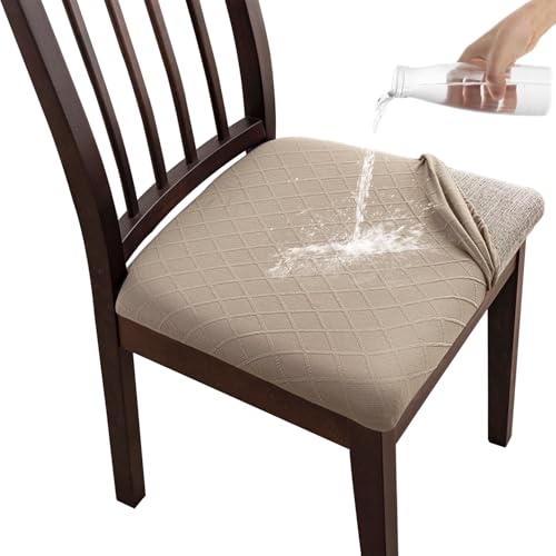 チェアカバー 撥水 1枚 椅子カバー 座面用 ダイニングチェアカバー 椅子クッションカバー デスクチェアカバー 防水シートカバー 高弾力 汚れ防止 無地 防水 洗える さらり フィット ストレッチ座面カバーオフィスチェアカバー (カーキ)