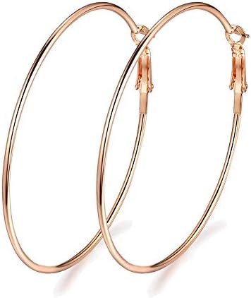 Deyanse Silver Hoop Earring Sets for Women, 925 Sterling Silver Round Circle Huggie Hinged Hoop Earring, Diameter 50mm Allergy Free Large Big Womens Hoop Earring Set, 3 Color: Silver/Gold/Rose Gold