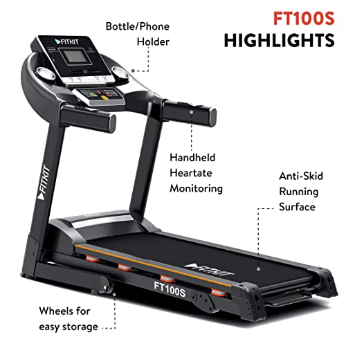 Image of Fitkit Ft100S Plus Series (3.25Hp Peak) Dc-Motorised Treadmill (Max Speed:14 Km /Hr, Max Weight: 110 Kg) With Free Home Installation And Trainer Led Sessions By Cultsport, Black
