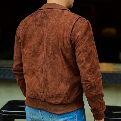 Image of Jild Varsity Style Leather Bomber Jacket Men - Casual Fashion Real Suede Classic MA-1 Leather Jacket Men