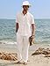 EISHOPEER Mens Linen Outfits Casual Button Down Shirts with Hat and Loose Pants All White Outfits for Men Medium