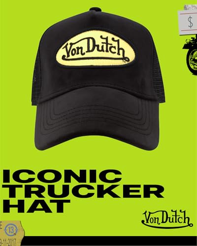 Image of Von Dutch Unisex Trucker Hat - Velvet Curved Bill Mesh Back Retro Classic Adjustable Snapback Baseball Cap for Men and Women