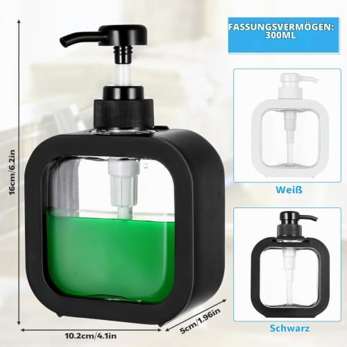Aoyfuwell 4 Stück Seifenspender Set, 300ML Pumpspender Dusche, Duschgelspender, Leere Shampoo Flaschen zum Befüllen, Duschgel Spender, Spüli Spender Küche Bad Soap Dispenser(Schwarz, Weiß)