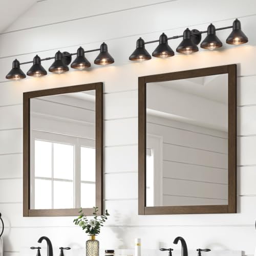 Image of Bairth Bathroom Light Fixtures,5-Light Black Metal Vanity Light Over Mirror | Farmhouse Rustic Industrial Bathroom Vanity Light, Modern Bathroom Lights with Metal Shade for Living Room Cabinet Hallway