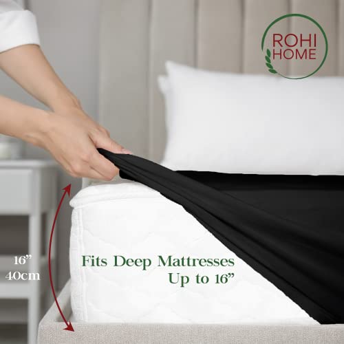 Rohi 16"/40cm Extra Deep Fitted Sheets Single, Soft & Breathable, Anti-Allergy Black Fitted Sheet - Image 4