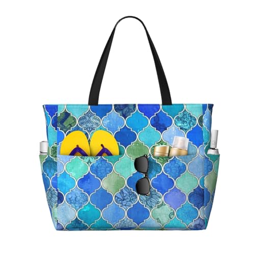 Sac de plage grand format contre le manque de place, cabas bleu cobalt à poignées solides