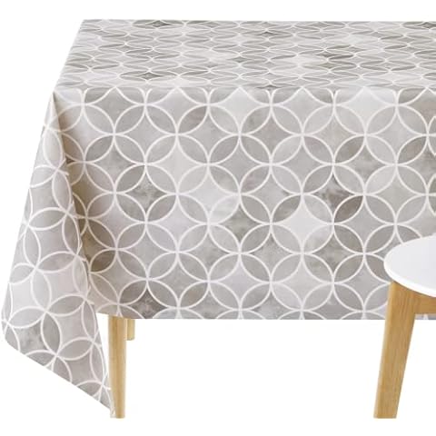 KP HOME Mantel Hule Mesa Rectangular 200x140 Patrón de Geometricas Círculos Gris Cover