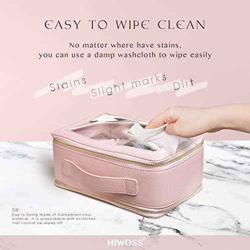 Hiwoss-Clear-Makeup-Bags-with-Zipper-for-Travel-Clear-Cosmetic-bag-with-2-Separate-Compartments-Top-Handle-Waterproof-Large-Clear-Makeup-Train-Case-Organizer-Pink