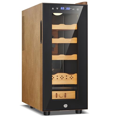 Image of 35L Upgraded Electric Humidor with Leather, 250 Counts Large Capacity,Thermostatic Electric Cooler Cabinet with Digital LED Screen, Safety Lock,Smart Humidity & Temp Control