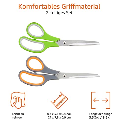 Amazon Basics Schere aus Edelstahl, komfortabler Griff, multifunktionales Allzweckgerät, PVD-beschichtet, 2er-Pack, Büro, Zuhause, Küche, mehrfarbig