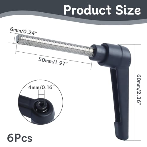 Image of Clamping Lever Handles with Quick Release Push Button Locking, 304 Stainless Steel M6 x 50mm Stud - Black (6 Pack)
