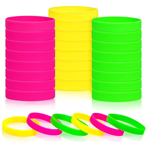 Ronglry 30pcs Neon Bracelets 80s Silicone Friendship Bracelet Bulk Colorful Silicone Wristbands Stretch Neon Bracelets for Glow Party Halloween Costume Accessories 80s Jewelry for Women Men