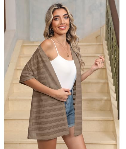 LILBETTER Womens Summer Lightweight Cardigan Short Sleeve Open Front Casual Loose Cover Ups 20254