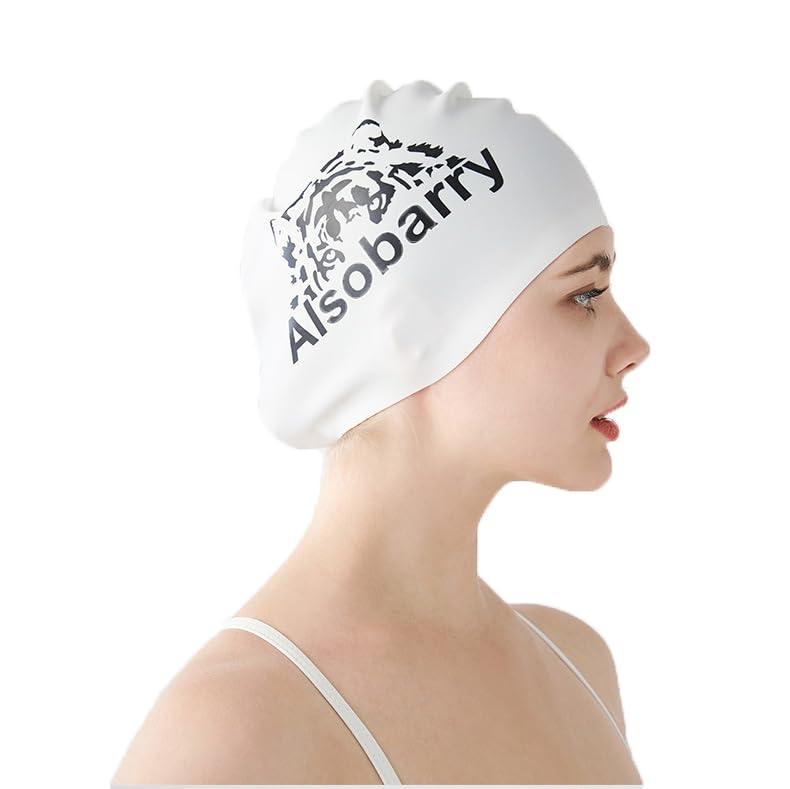Beisto Long Hair Swim Cap for Women Swimming Cap Silicone Swim Cap Women Adult Bathing Caps for Women Swimming,Tiger Printed, Large, white