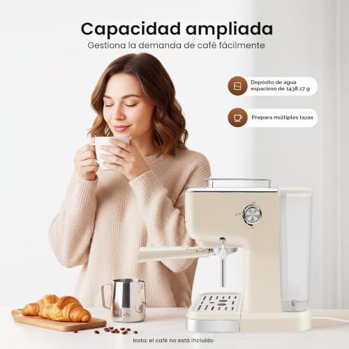 Miniatura 5 de Kauitopu Cafetera De 20 Bares, Máquina De Café Espresso Con Varilla De Vapor De Leche 2 En 1, Cafetera Expreso Para Café Con Leche Y Capuchino