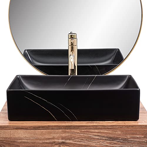 Rea Aufsatzwaschbecken Inga Black Marble Mat Waschtisch Handwaschbecken Waschschale Waschbecken für Badezimmer aus hochwertiger Keramik 510 mm x 345 mm x 120 mm (schwarz matt)