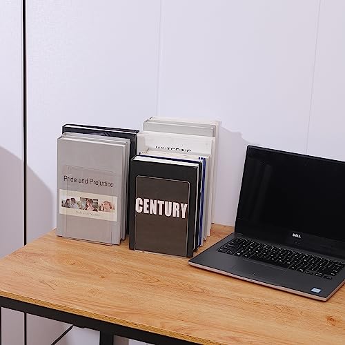 Clear Bookends for Heavy Books,8pcs Acrylic Book Shelf Organizer for Desk,Plastic Heavy Duty Book Holders Standand Invisible Bookshelf Dividers Decorative,Suitable for Office Home Weighted Bookends - Thumbnail 4