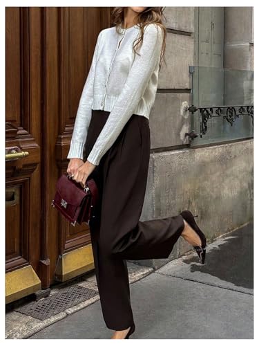 SweatyRocks Women's Button Up Cropped Cardigan Sweater Crewneck Long Sleeve Knit Outwear3