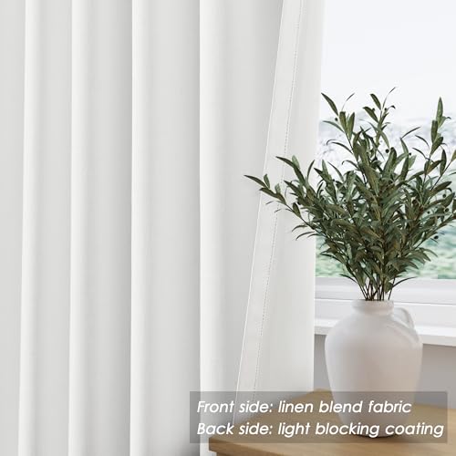 Image of Off White 100% Blackout Linen Curtains for Bedroom 108 Inches Long Back Tab Rod Pocket Thermal Insulated Acoustic Panels Black out Curtain for Living Room Dining Room Modern Drapes 52x108, 2 Panels