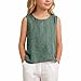 Girls Linen Tank Tops Spring Summer Cotton Sleeveless Shirts Casual Gauze Crewneck Loose Fit Tunic Top Cruise Capsule Wardrobe Valentine's Day Camisole Size 9-10 Green