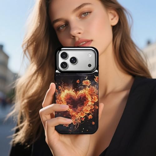 Coque antichoc iPhone 17 fine et robuste avec rangement cartes fleurs de feu
