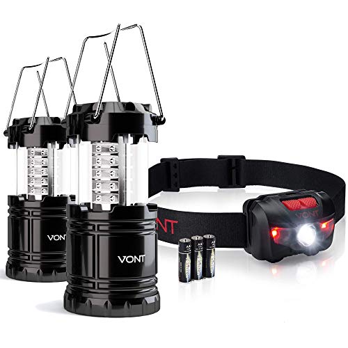 Vont 2-Pack Lantern and Tron Headlamp Bundle - Ideal Lighting Combo for Every Home, Car - Emergency Use During Car Breakdown, Outages During Typhoons - Excellent Light Partner Set for Camping, Biking