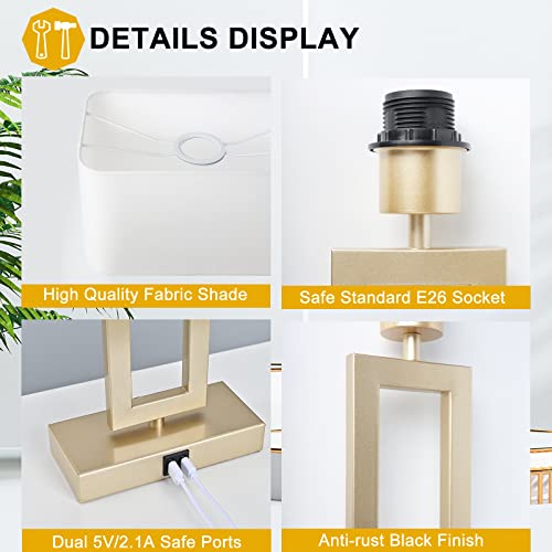 Set Of 2 Table Lamps With Dual Usb Ports,Touch Control For Bedside And Nightstand In Bedroom, 3-Way Dimmable Modern For Desk, Living Room, Office, Led Bulbs Included, Gold&White #TOP5