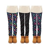 TODDOR 3 Pack Girls Printed Fleece Lined Leggings Thick Thermal Tights Warm Ankle Length Pants Winter Clothes for Kids Black