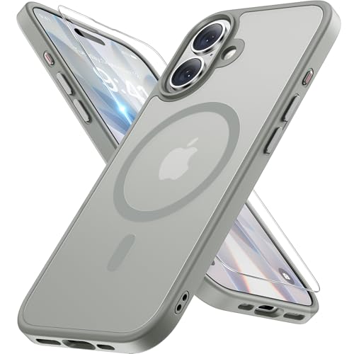 Image of Miracase Magnetic for iPhone 17 Case (Compatible with MagSafe) with Screen Protector Military-Grade Protection, Anti-Fingerprint Translucent Matte Phone Cover for iPhone 17 6.3 inch, Gray