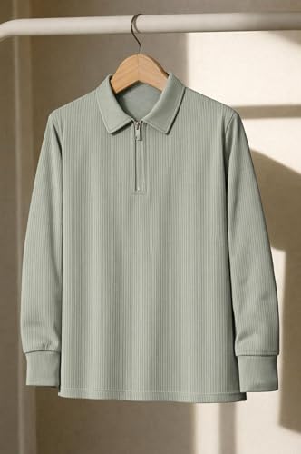 Image of Mack Jonney Men's Premium Ribbed Half-Zip Polo T-Shirt | Long Sleeve Soft Stretch Fabric | Stylish Casual & Smart Wear Top-M6814
