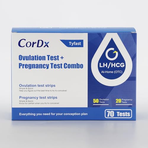Image of CorDx Ovulation + Early Detection Pregnancy Test Combo, Fertility and hCG Level Tracker Strips for Family Planning, Easy At Home Urine Testing, Clear and Fast Result with Over 99% Accuracy, 70 Tests
