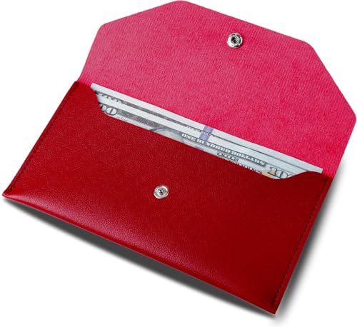 BLMHTWO Cash Wallets for Women - Reusable Leather Cash Envelope Wallet for Budgeting, Billing (Burgundy)