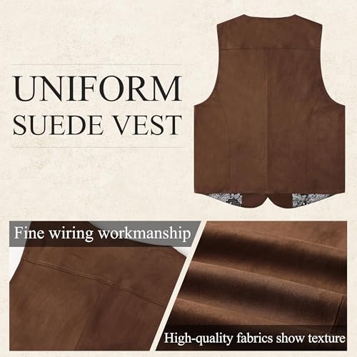 Men's Faux Suede Leather Suit Vest,Vintage Western Cowboy Casual Slim Dress Vest,Waistcoat for Wedding4