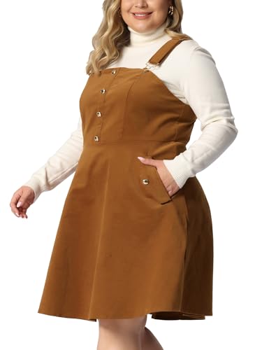 Agnes Orinda Plus Size Overall Dress Corduroy Pinafore Short Dress for Women Adjustable Strap Suspender Skirt2