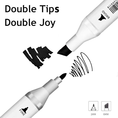 6pcs Black Alcohol Markers Set, Dual Tips Art Markers Drawing Sketched Double Tipped for Beginner Adults Kids(Black)