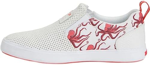 Xtratuf Women's Salmon Sisters Sharkbyte Slip-On Leather Deck Shoe White/Octopus 8.5