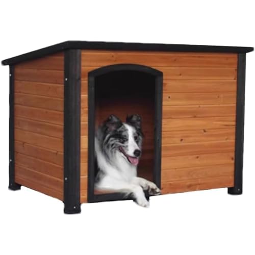 Vzfv 犬小屋 屋外用 天然木製 ドッグハウス 小型・中型犬向け 組み立て簡単 通気良好 水洗い可 オールシーズン 防寒・防風・防雨 裏庭に最適 厚手オレンジ色リノリウム屋根 のれんシート付 (オレンジ色)
