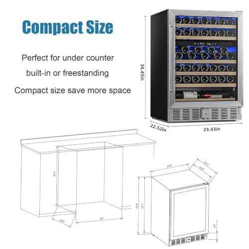 Image of Antarctic Star 24 Inch Wine Fridge Cooler, 52 Bottle Wine Cooler Refrigerator. 39-64F Dual Zone Wine Refrigerator Glass Door, Built in or Freestanding Under Counter Fridge for Home Bar Office