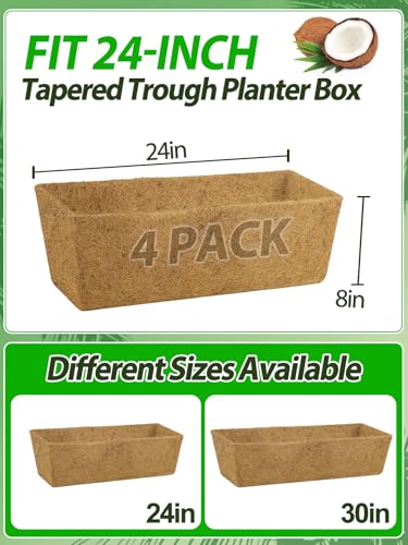 Image of 24in Tapered Coco Liners for Window Planter Box - 4 Pack 100% Natural Coconut Coir Fiber Liner Replacement for Deck Flower Box, Garden Railing Fence Wall Planter Basket