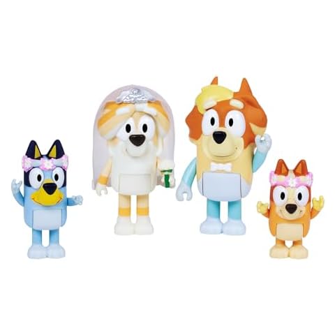 Bluey Figure 4-Pack Wedding Time, Re-Enact Uncle Rad and Frisky's Wedding Day and Bingo Flower Girl Figures Cover