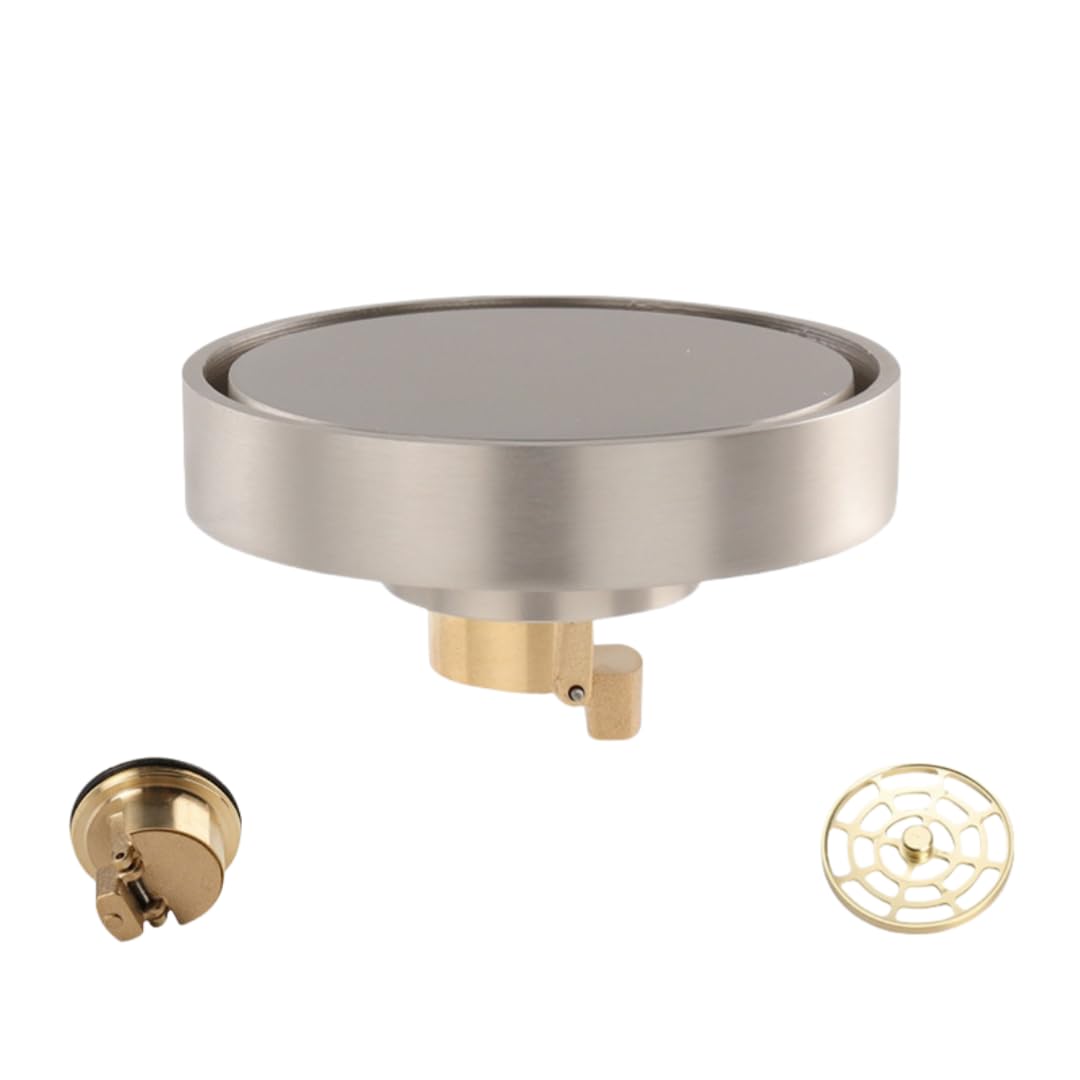 KJdxfhFH Bathroom floor drains, Hair Strainer Push Type All Copper Round Floor Drain Invisible(Silver)