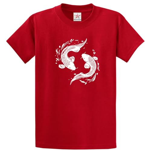 Image of Funny Koi Fish Yin-Yang Zen-Inspired Japanese Art Asian Culture Symbolic Spiritual Nature Inspired T-Shirt (Red-3XL)