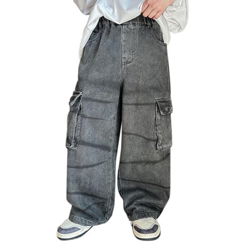 Boys Baggy Work Jeans Wide Leg Cargo Oversized Pockets Loose Denim Pants Palazzo Trendy Streetwear Cargo Bottom