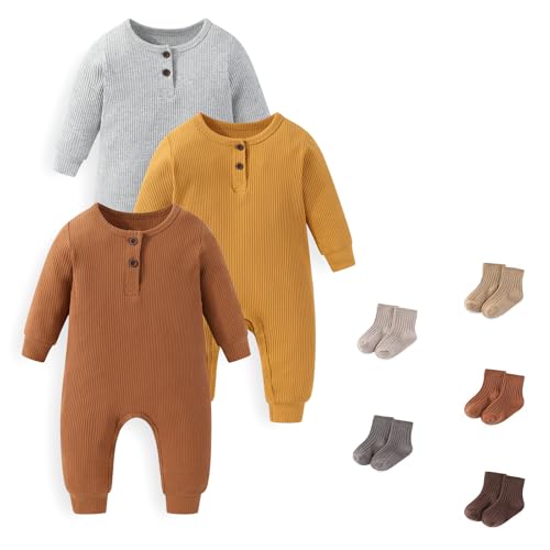 Unisex Long Sleeve Baby Romper And Sock Solid infant Boy Girl Jumpsuits 0-24Months New Born Outfits