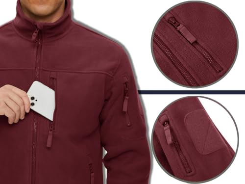KEFITEVD Fleece Jackets for Men Zip Fleece Jacket Windproof Military Coats Tactical Work Jacket,Wine Red, 3XL - Image 6