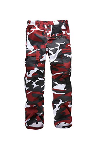 BACKBONE Mens Casual Street Fashion Camo Cargo Pants Army Combat Military BDU Pants Work Hunt Pants (Red Camo,Size 38)