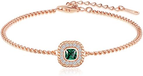 LOUISA SECRET Birthstone Link Bracelets for Women, 925 Sterling Silver Dainty Simple Rose Gold Emerald Bracelet, Birthday Anniversary Jewelry Mothers Day Valentine's Day Gifts for Girls Women Wife Her