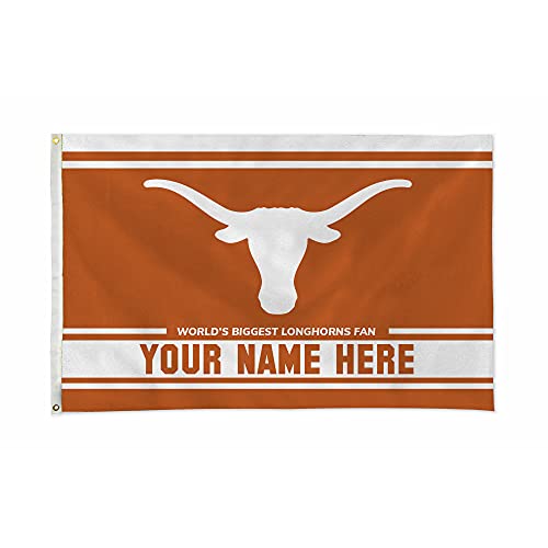 Rico Industries NCAA Texas Longhorns Personalized - Custom 3' x 5' Banner Flag - Made in The USA - Indoor or Outdoor Décor